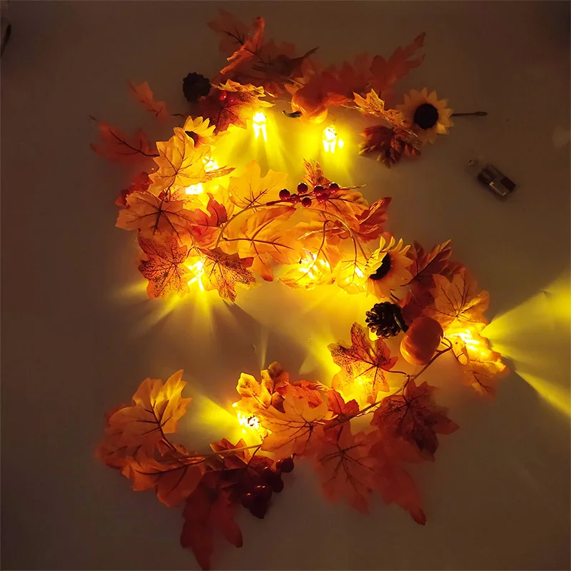 

Hot Seller maple leaf light with Pumpkin LED light up sunflower light string for halloween thanksgiving day wall table decor