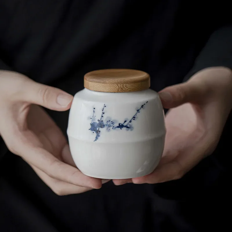 Pure Hand-Painted Orchid Tea Can Sealed Jar Chinese Ceramic Household Small Storage Tea Can Kung Fu Tea Set