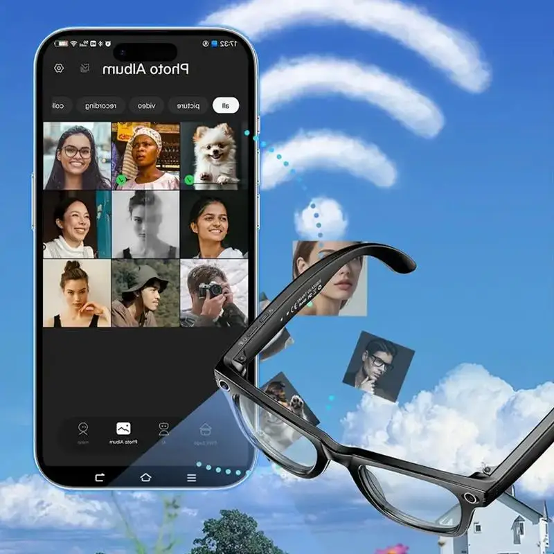 Inteligentne okulary z kamerą AI 800MP, okulary Bluetooth z funkcją rozmów, odtwarzania muzyki, rozpoznawania obiektów, tłumaczenia AI i wieloma funkcjami.