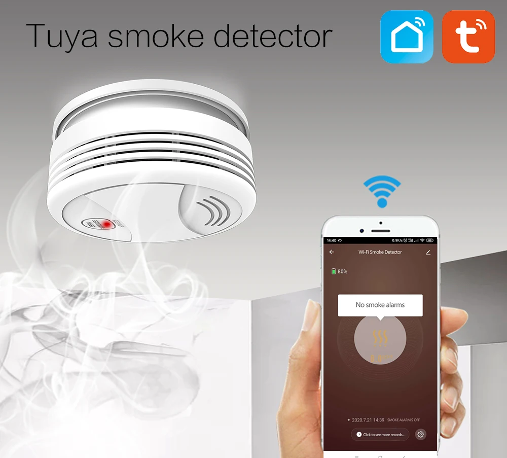 Tuya Fire Smoke Detector Sensor Portable Independent Fire Alarm Sensor Home/Office/Mall/Hotel/Restaurant Security Alarm System