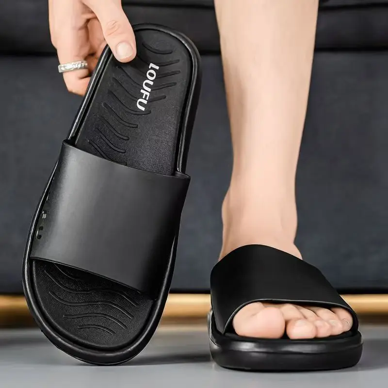 Men's Summer New One Word Home Slippers Soft Sole Non Slip Shock Absorbing Outdoor Sports Beach Slippers Bathroom Slippers