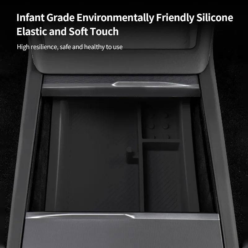 Silicone Center Console Storage Organizer Box For Tesla Model 3 Highland 2024‑2026 Model Y Juniper 2025 Double‑Layer Tray Holder
