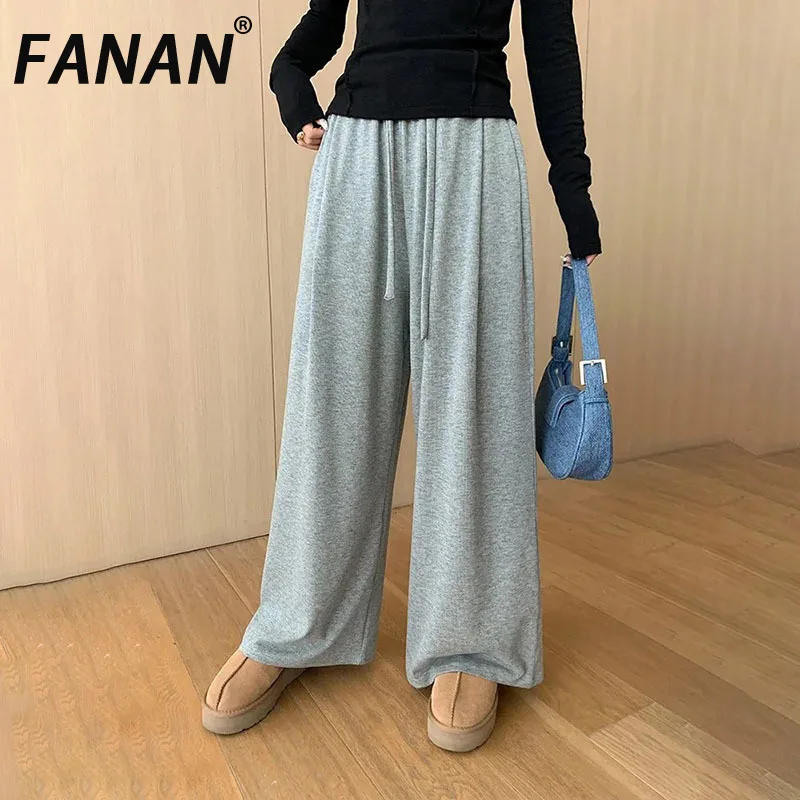 

FANAN Drawstring Design Wide Leg Pants For Women Elastic High Waist Casual Loose Trousers Fashion 2025 Spring Autumn New