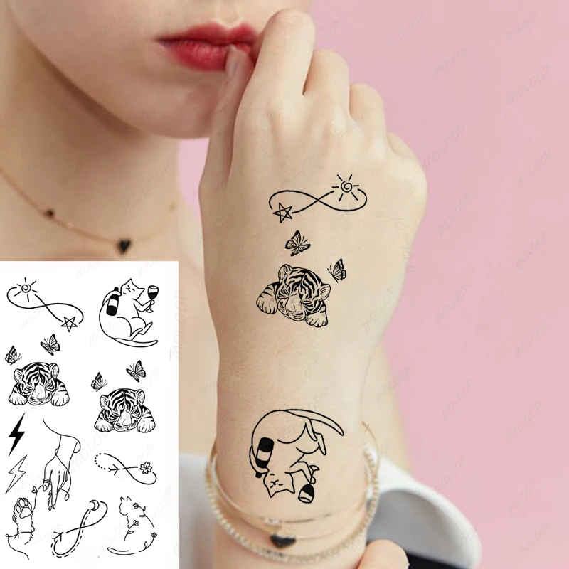 Tattoo Stickers Cartoon Tiger Cute Cat Butterfly Party Fake Tatto for Women Men Waterproof Temporary Makeup Hand Body Art