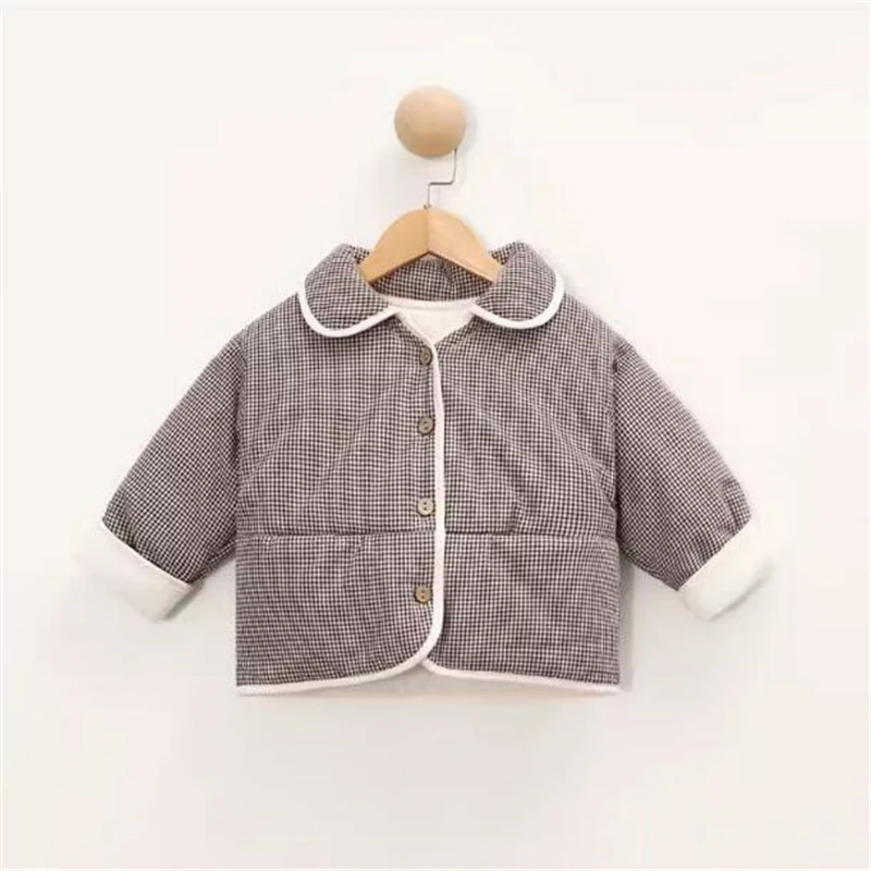 EnkeliBB Baby Girls Plaid Coat For Winter Keep Warm Toddler Jackets Peter Pan Collar Lovely  Kids Winter Tops With Buttons