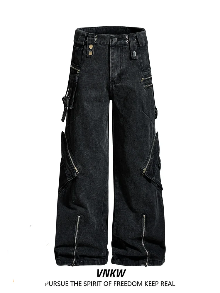 

American Heavyweight Waed Multi-ket Workwear Jeans Loose Wide Leg Floor-Length Casual Trousers for Men And Women