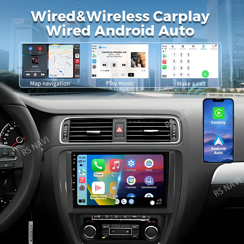 Android 16 For VW Volkswagen Jetta 6 MK6 2011 - 2018 2K QLED Android Car Radio Multimedia Video Player GPS Stereo CarPlay