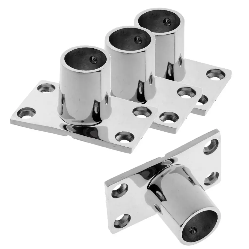 4x Stainless Boat Handrail Rectangular 0 Degree Rail Fitting 1