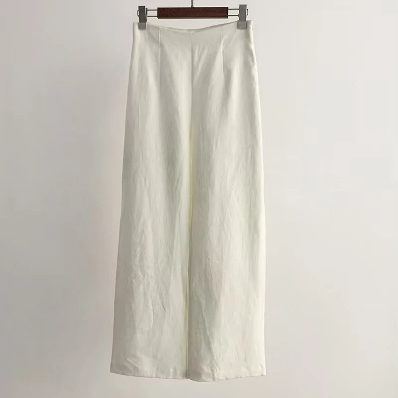 

Three season wearable high waisted linen curved pants, dry linen soft texture wide leg pants