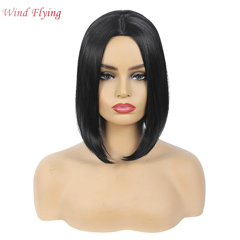 WIND FLYING Fashion Wig Short Hair Middle Parted Color Bob Head Chemical Fiber High Temperature Silk Ladies Wig Head Covering,A