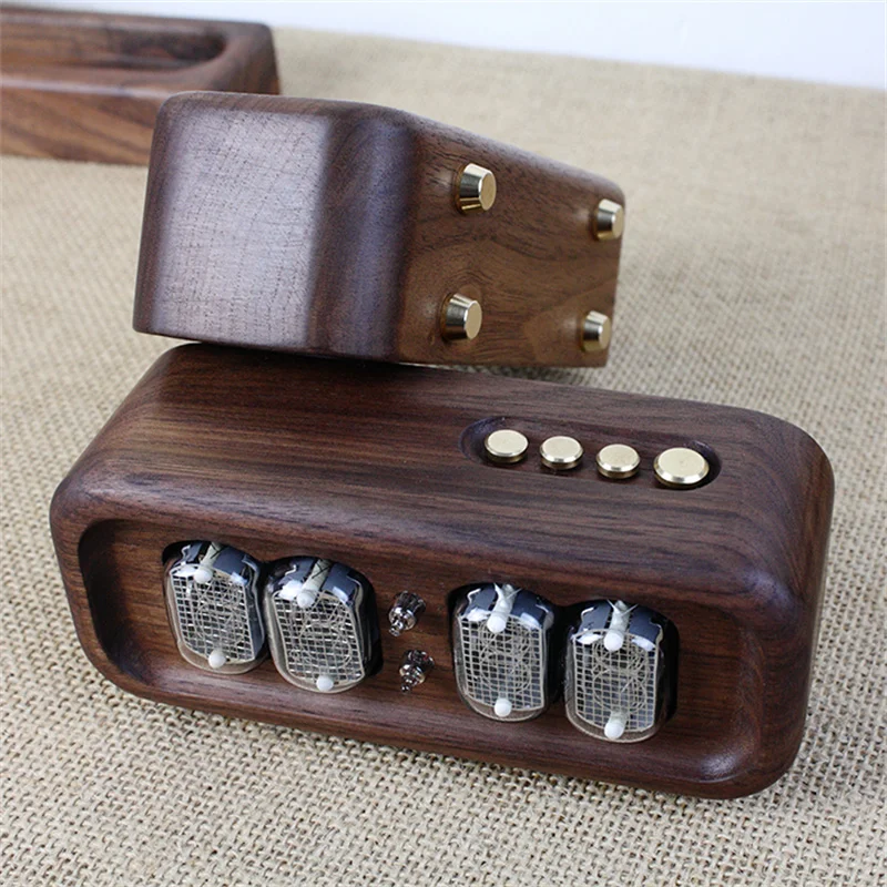 Black Walnut Solid Wood Glow Digital Tube Clock Vintage Electronic Desktop Nixie Clock DIY Digital Watch Table Clocks Gift