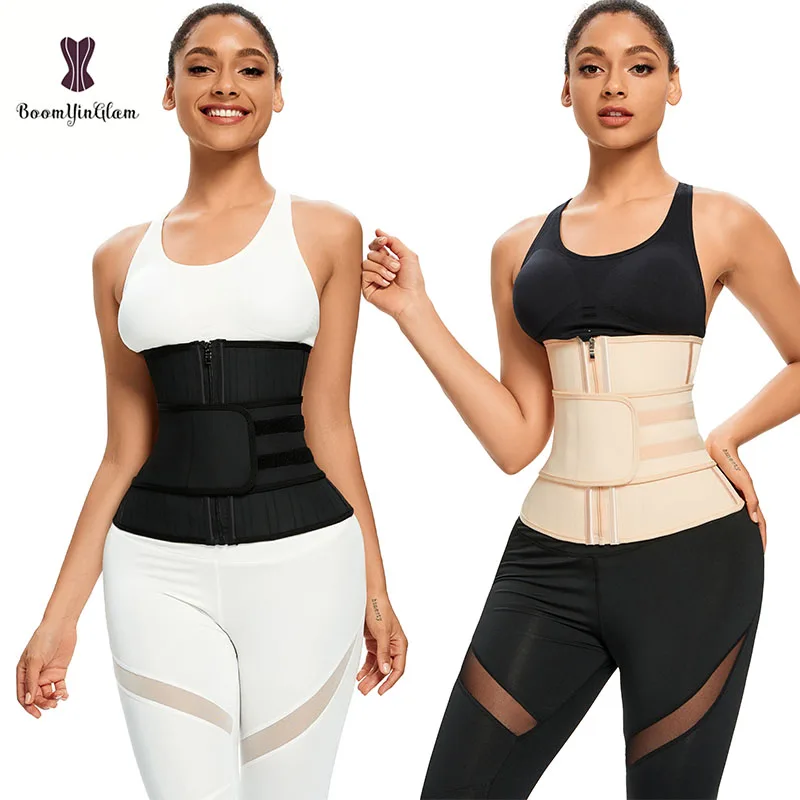 Black And Cream Women Outfit Sport Waistband Fajas Shapers Workout Sashes 25 Steel Bones Waist Trainer Latex Underbust Corselet