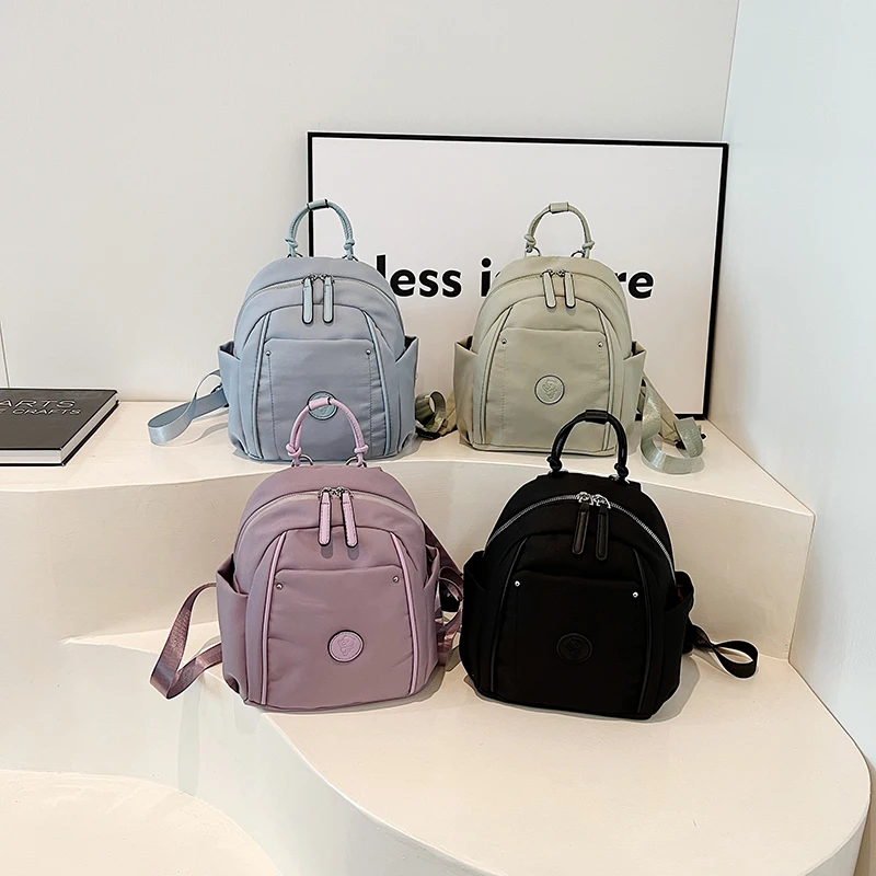 Casual Small Size Nylon Backpack Solid Zipper Large Capacity Simple Versatile Portable Backpack for Women 2024 Autumn Fashion