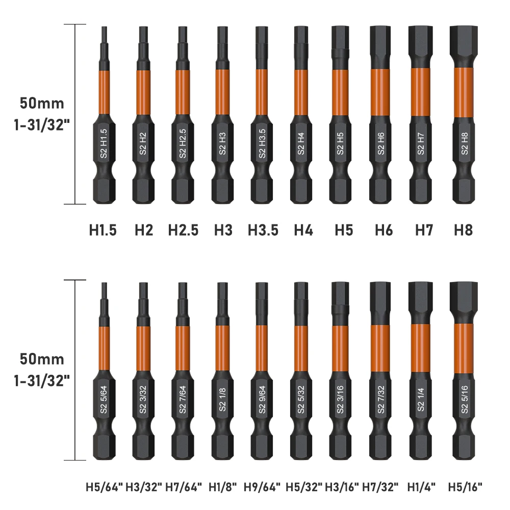 10 stücke Schlag Sechs kantkopf Inbus schlüssel Bohrer Set,50-1,5mm h 4, 5-h8 Sechs kant schaft s2 Stahl Sechs kant schrauben dreher Bits metrisch magnetisch – Detail 6