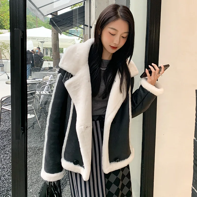 

2023 New Women's Real Shearling Coat Winter Double Face Lamb Fur Lining Thick Coat Fashion Real Sheepskin Leather Jacket MH3899L