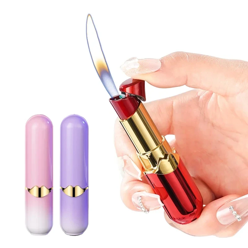 

New Mini Lipstick Inflatable Lighter Portable Gradient Color Fashion Open Fire Cute Lighter Cigarette Accessories Girl Gift