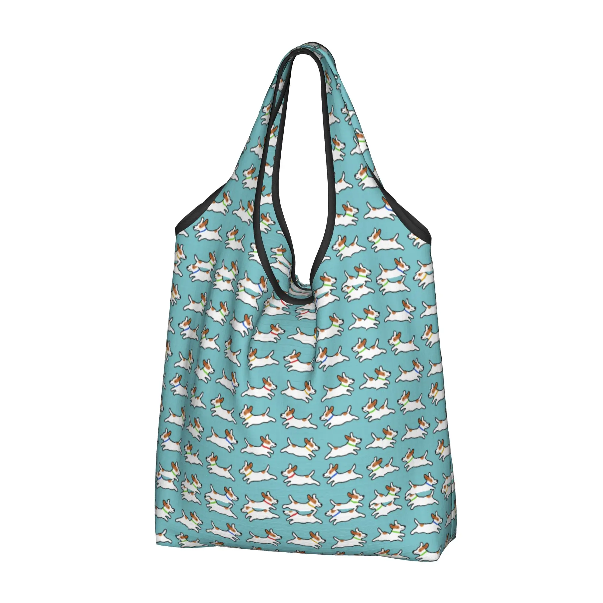 Recycling Cute Jack Russell Terrier Running Dog Shopping Bag Women Tote Bag Portable  Groceries Shopper Bags