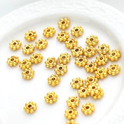 50pcs 4/6mm Brass Flower Spacers 18K Real Gold Plated Never Fade Flat Beads For Jewelry Making DIY Necklace Bracelet Accessories