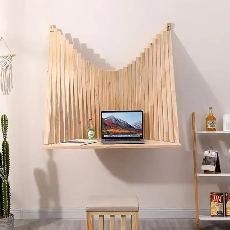 Minimalist Solid Wood Wall Mounted Computer Desk Foldable Space Saving Office Table Creative Design Hanging Desk for Home