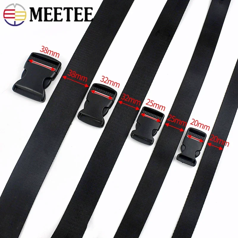 5Set Meetee 20-50mm Nylon Webbing and Black Plastic Release Buckles Bag Strap Adjust Clasp Ribbon Tape DIY Sewing Accessories