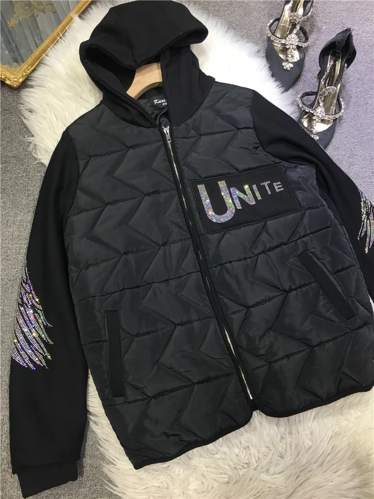 Abrigo acolchado de algodón con capucha para mujer, Chaqueta corta con alas grandes en la espalda, de lujo, color negro, para Otoño e Invierno