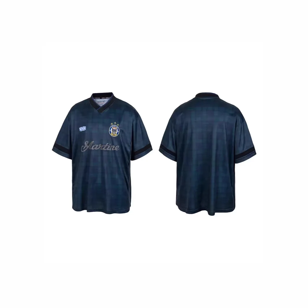 Martine Rose Vintage street-style digital print embroidery logo loose V-neck pullover for both men and women