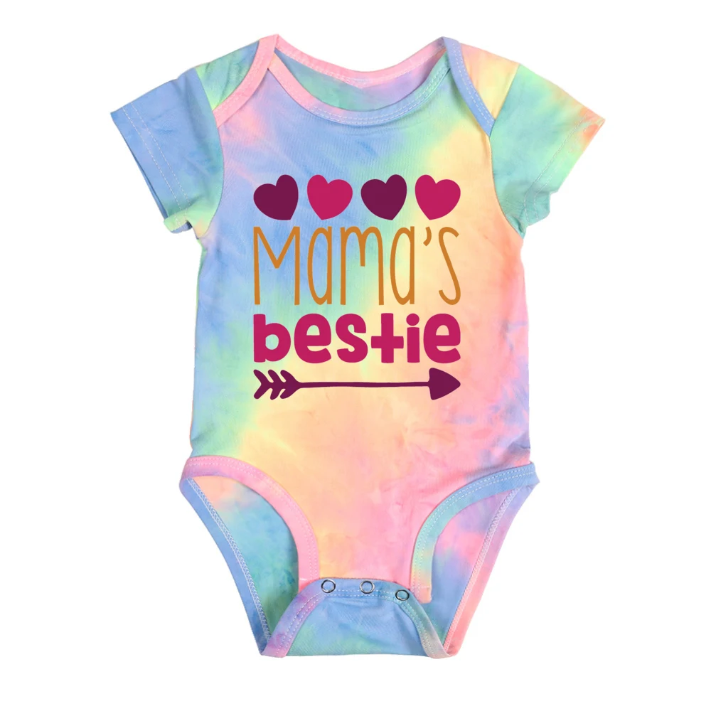 

Infant's Mama's Bestie Print Tie Dye Bodysuit Comfy Short Sleeve Romper Baby Boys Girls Clothing As Best Birthday Gift To Baby