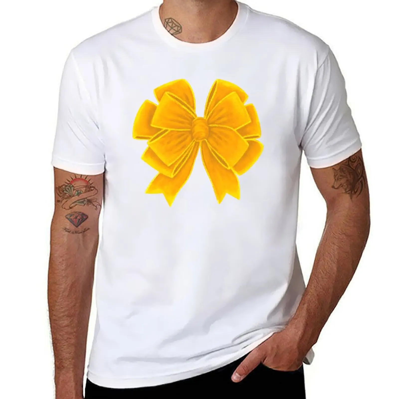 

Golden Yellow Bow T-Shirt anime tshirt black cotton t-shirt plain for man package t shirts for man cotton soft T-shirt