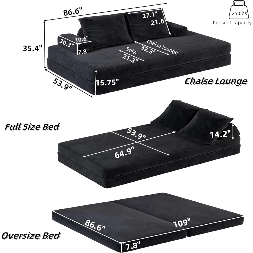 Диван-кровать-футон размера King Size с регулируемыми спинками, раскладной матрас из пенопласта, диван-кровать