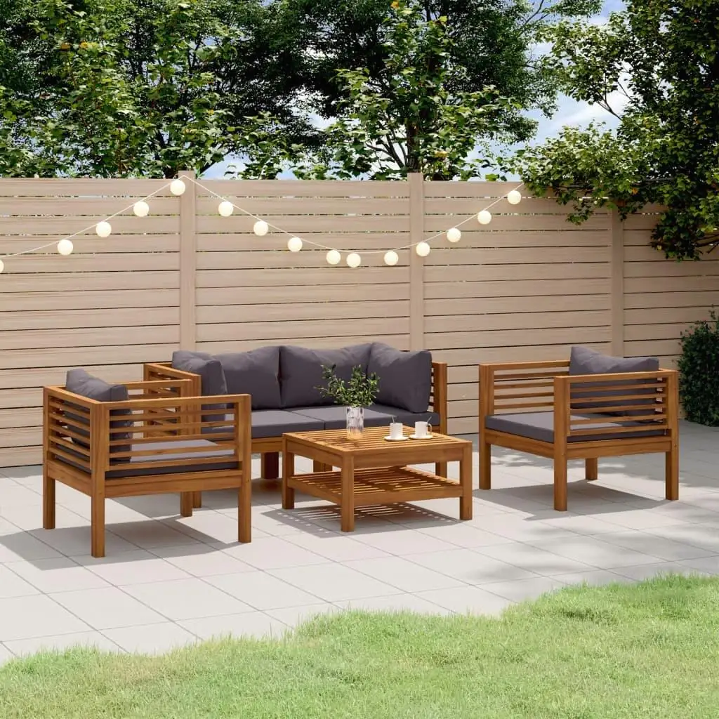 

Solid Acacia Wood Dark Grey Outdoor Lounge Set Comfortable Seating for Garden Patio Furniture