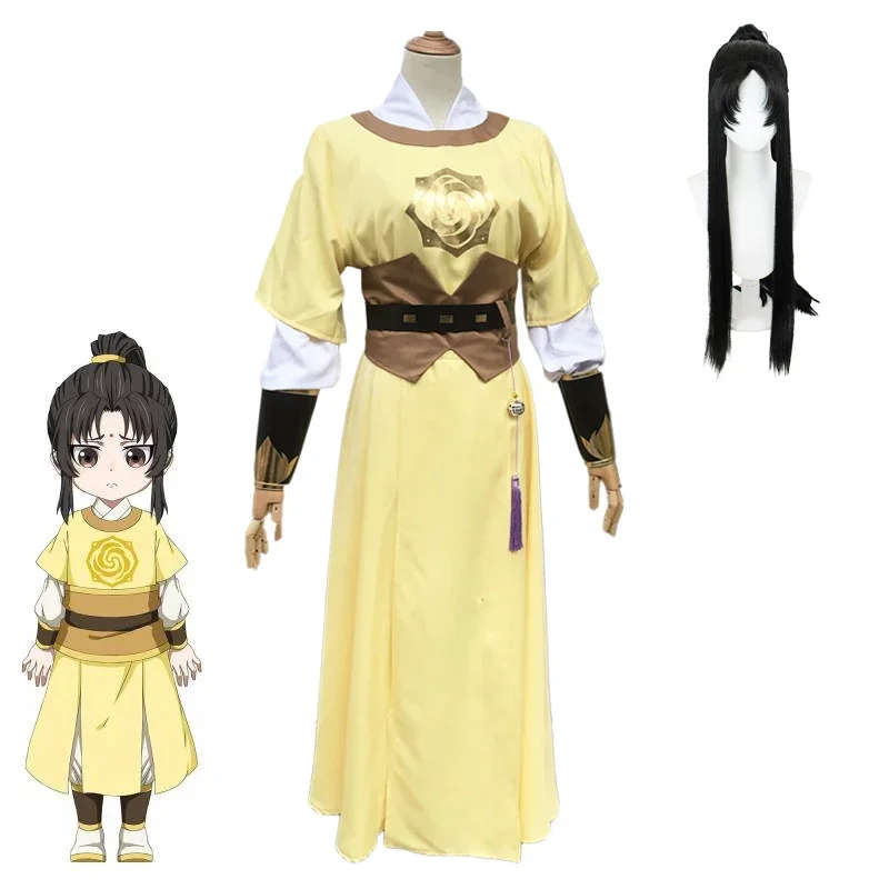 Mo Dao Zu Shi Jin Ling Anime Cosplay Kostüm, Grand Maître de la Culture Démoniaque, Vêtements de Prairie, Perruque Synthétique