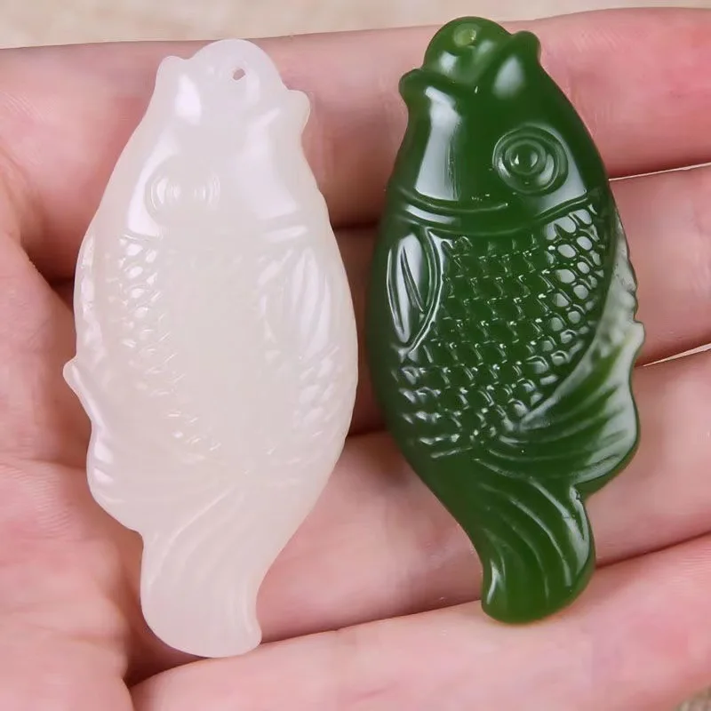 

Hotan Jade "Surplus every year" Fish Jade Pendant Jasper Spinach Green Fish Pendant Women's Necklace Jewelry Charm temperament