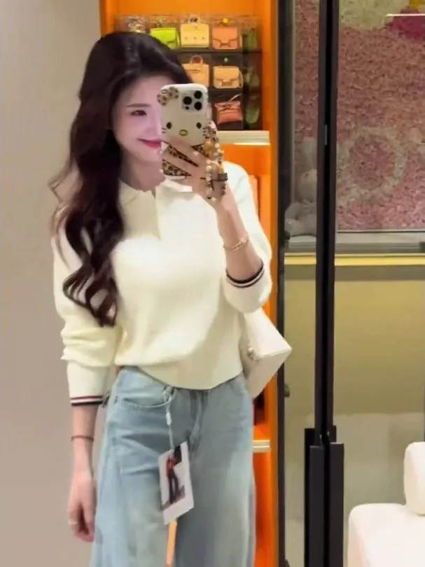 

High-End Women's Ne Knitted Sweater Early Autumn Base Layer irt European Sle Pure E-commerce Slim Fit Long Sve