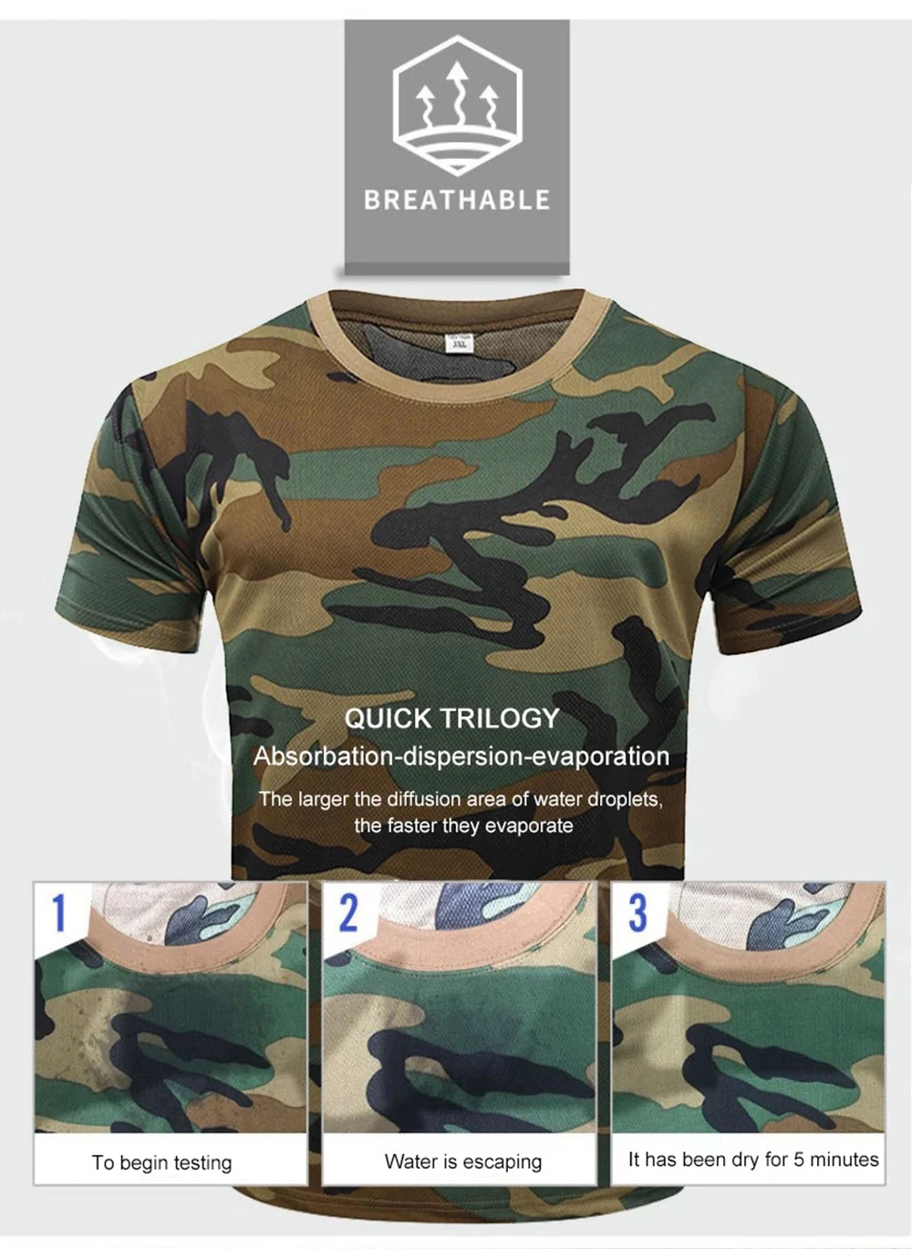 Outdoor-Sport Herren T-Shirts 3D Camouflage Schnelltrocknend O-Ausschnitt Kurzarm Oberteile Shirt Camo Wandern Jagd T-Shirt 2026 Mode – Detail 4