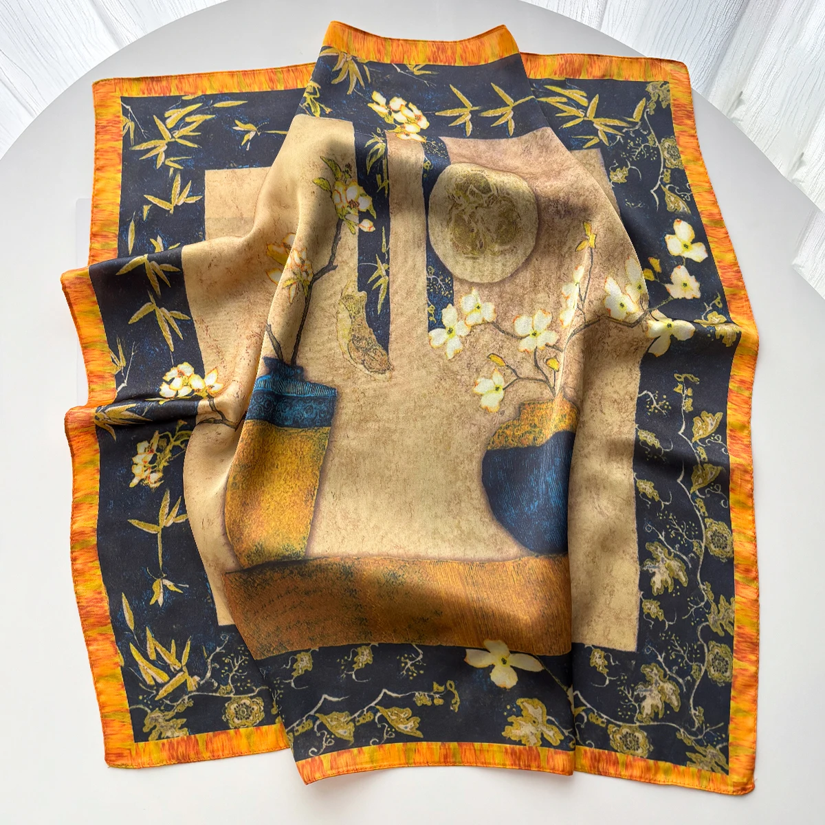 2026 Damen Eleganter Schal mit Ölmuster, Imitationsschals, quadratische Haarbänder, Foulard, Damen-Bandana, Halstuch, Stirnbänder – Detail 14