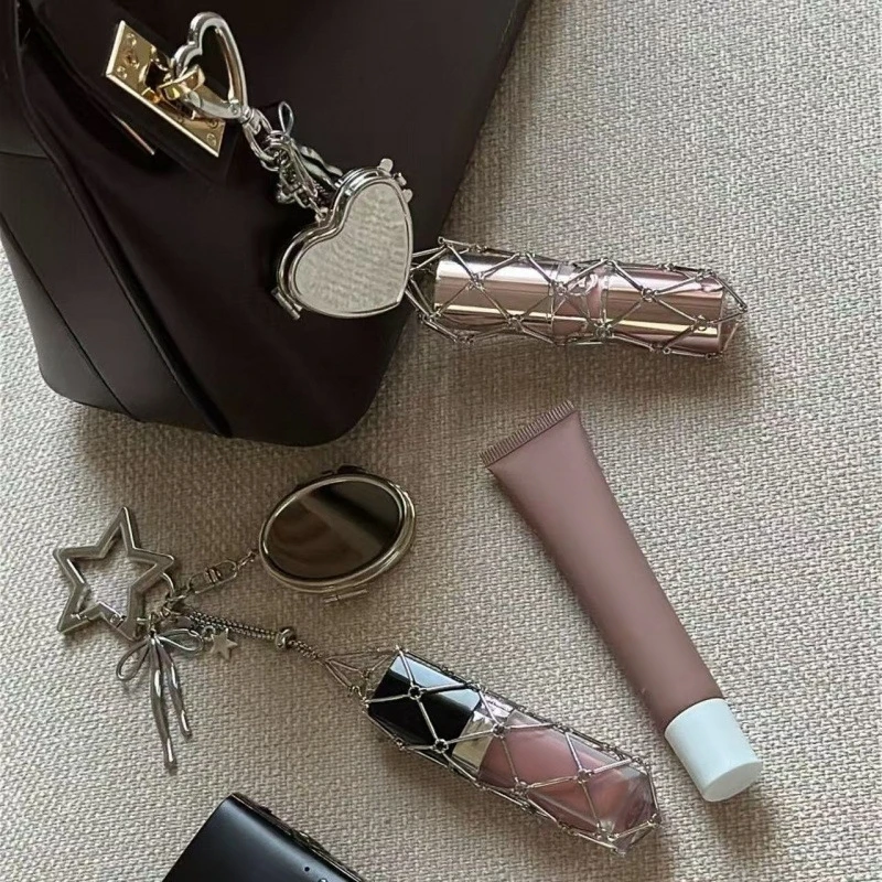 Metal Net Pocket Lipstick Keychain Pouch Lip Balm Bag Charm Keyring Holder Lipsticks Protective Cover Mirror Woman Gift Брелки