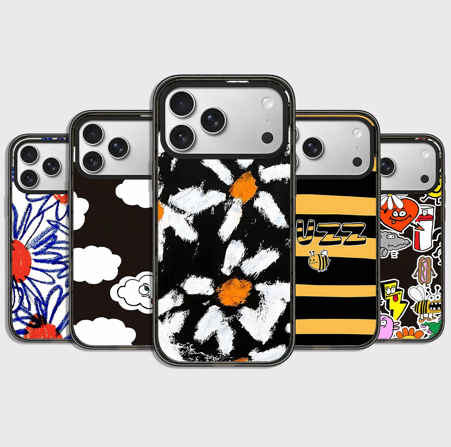 Cartoon Honeybee Buzz Pattern Impact Black Magnetic Phone Case Cover for IPhone 12 13 14 15 16 17 18 Pro Max Case