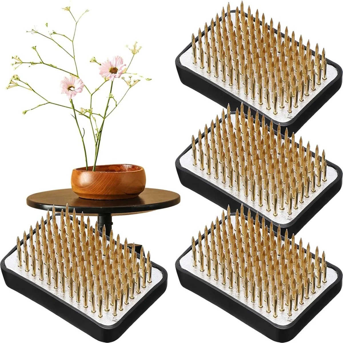 ADP-4 Pieces Flower Frog Rectangular Brass Flower Holder Fixing Tool Pins for Flower Arranging Home DIY Craft, 2 X 1.3 Inch