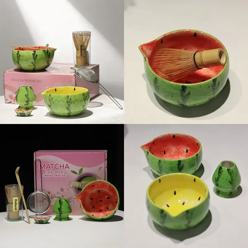 Japanese Style Underglaze Watermelon Matcha Bowl Dehua Porcelain Tea Set Song Dynasty Aesthetic Heat Resistant Drainage