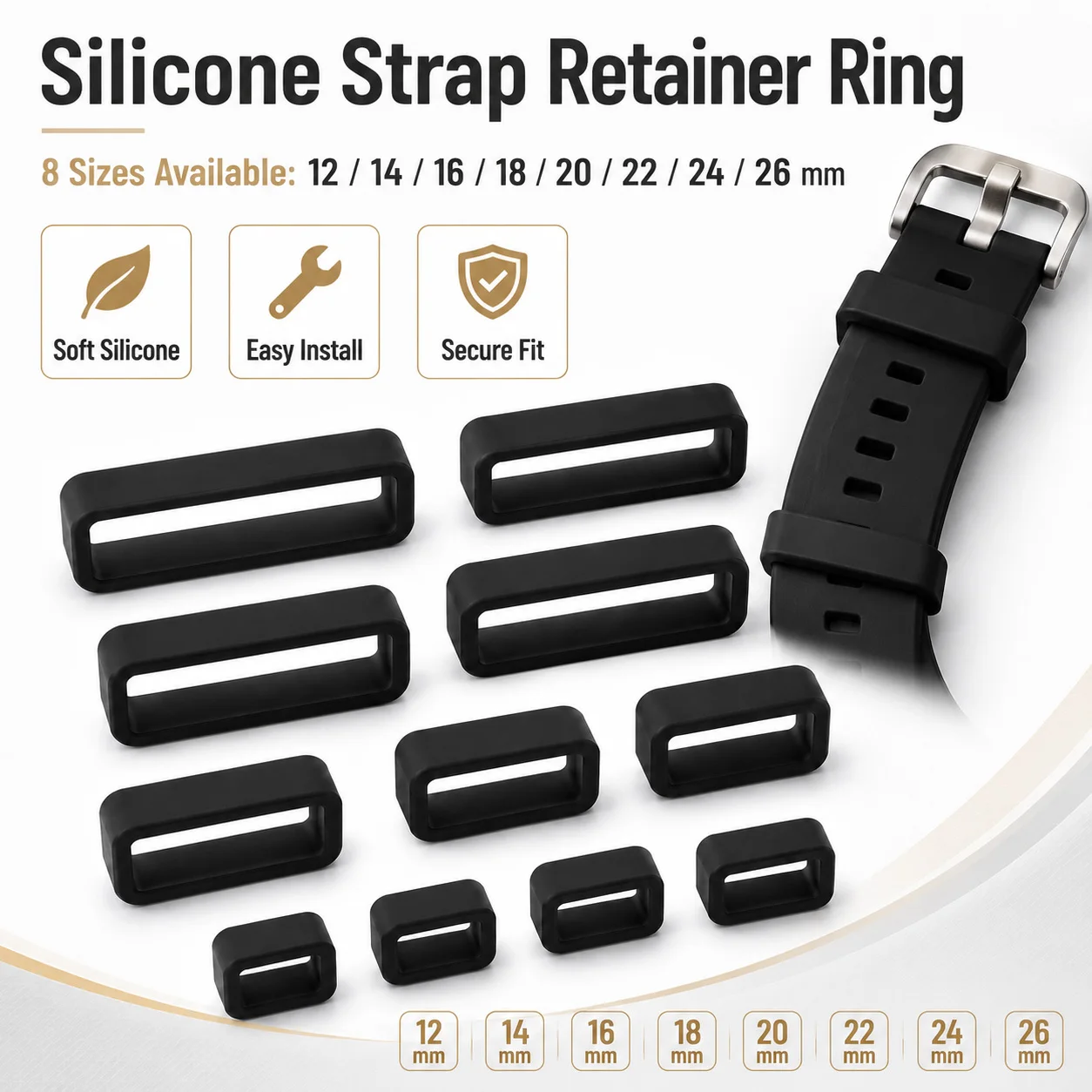 5-30Pcs Watchband Rings 12-26mm,  Silicone Strap Keeper Holder Anti-Fall Loop for Smartwatch & Mechanical Watch Band