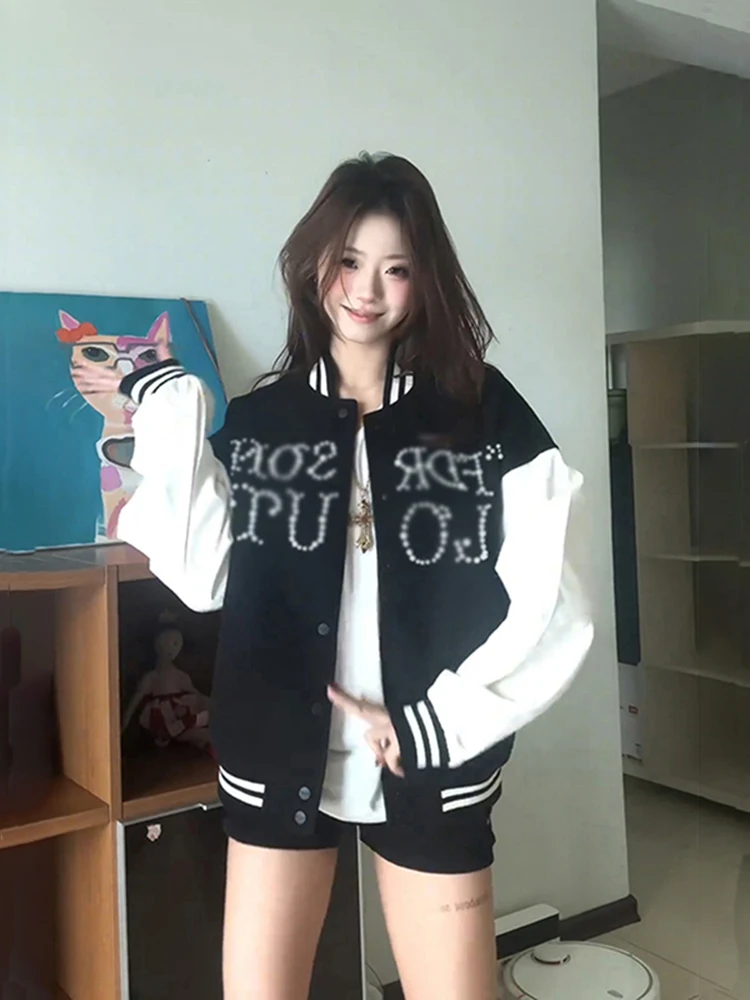 

Мужская весенняя куртка American Sle Pearl Embellished Short Jaet в стиле High Fashion Cool Haome, бейсбольная форма, верхняя одежда для пар