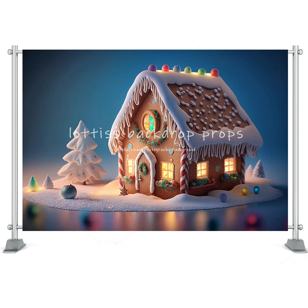 Christmas Backdrop Winter Santa Claus Boots Candy House Snow Forest Tree Farm Family Portrait Photography Background