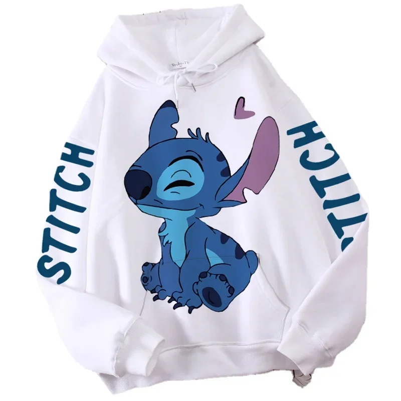 Disney Hoodie Fashion Stitch Angel Monster Letter Cartoon Sweatshirt Pullover Cute Harajuku Unisex Women\'s Pocket Top