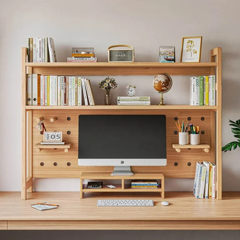 Premium Desktop Bookshelf Stationery Organizer Student Multi-layer Solid Wood Storage Computer Desk Bookcases