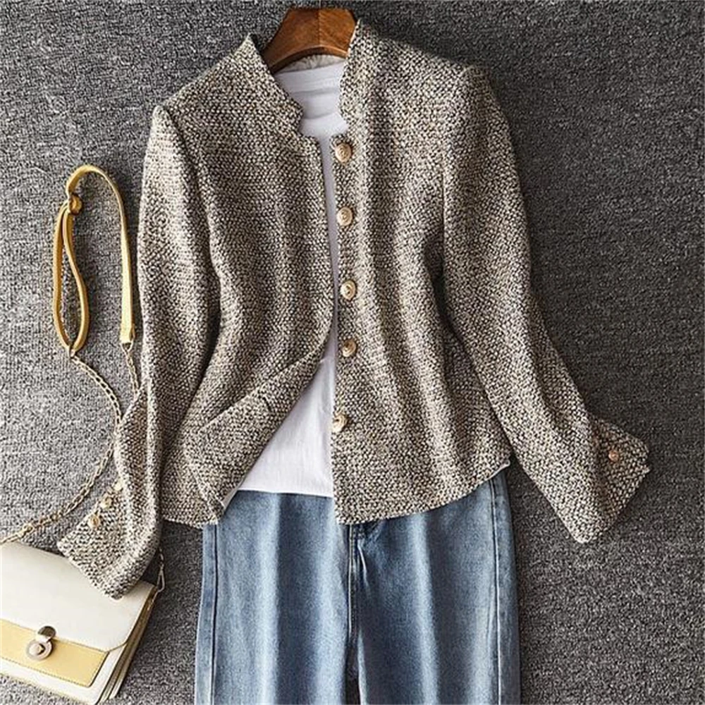Tweed Korea Hoge kwaliteit korte tweed jas vrouw Koreaanse kleding knop chique elegante 2024 Winter luxe designer kledingjas