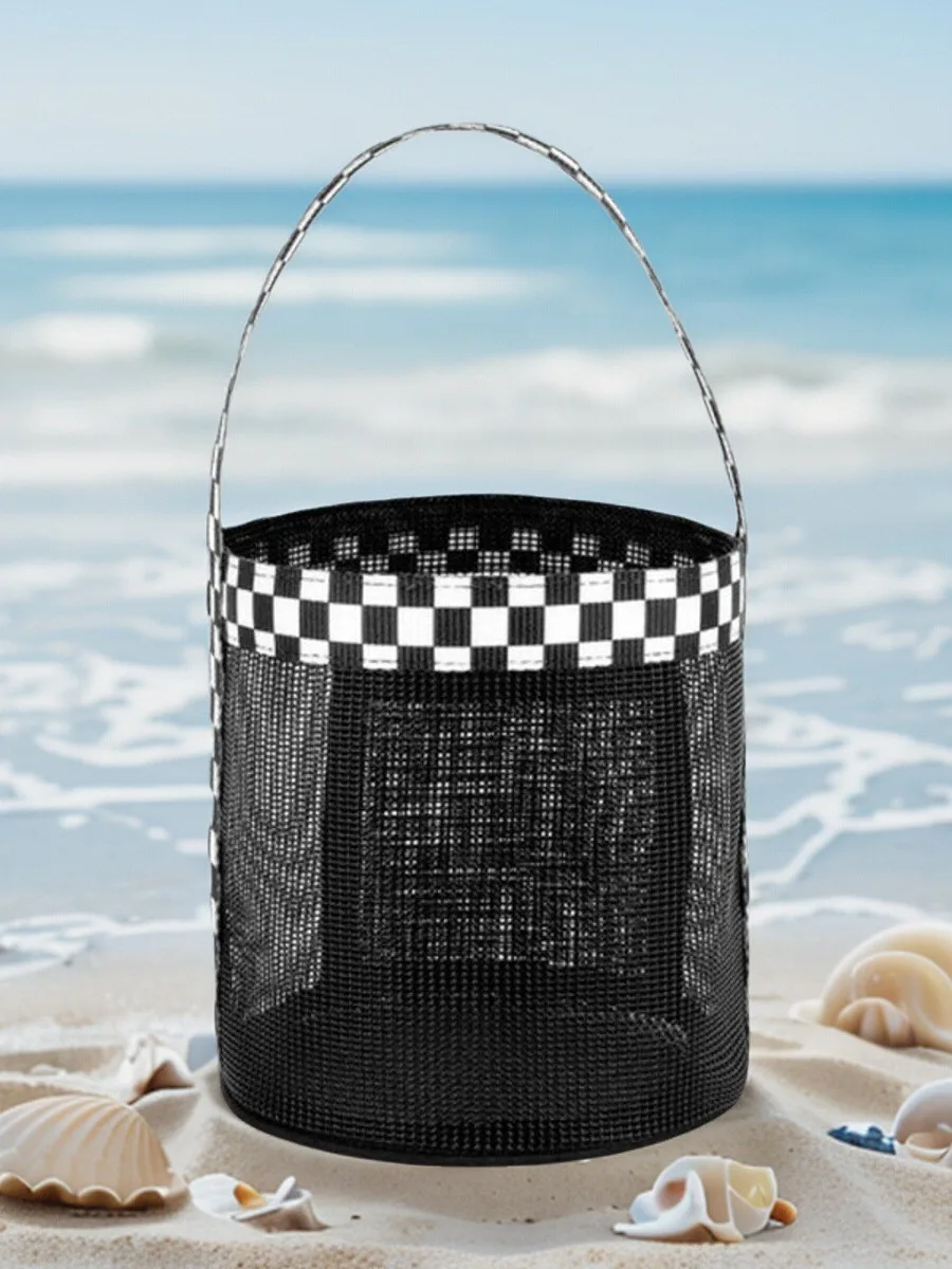 휴대용 수영 가방 비치 타월 여행 수영복 보관 버킷 세탁 가방 메쉬 배수 가능 내구성 원통형 가방