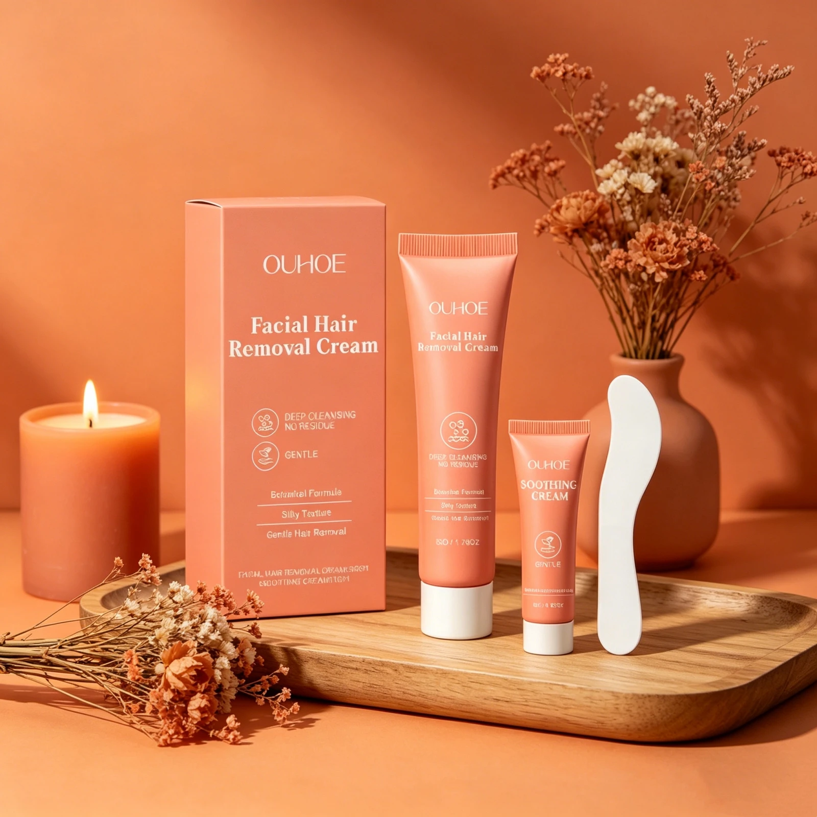 Facial Gentle Hair Removal Cream Set With Soothing Repair Cream And Applicator Lasting Effect No Irritating Skin Care Beauty Kit