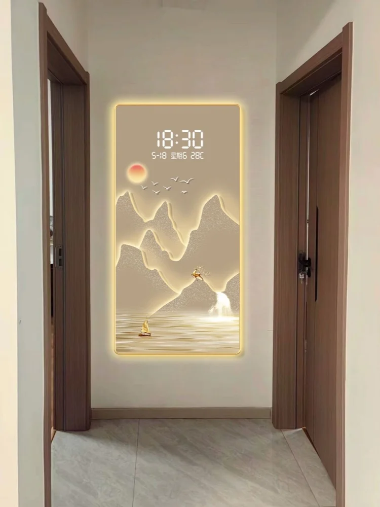 Modern Luxury Electronic Clock Led Living Room Bedroom Entrance Decoration Painting Corridor Background Wall Hanging Wall Lamp