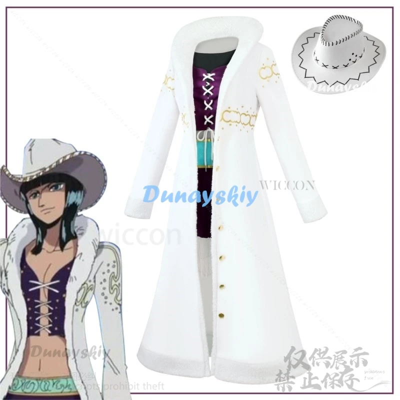 Anime nico robin cosplay sexy traje peruca vestido lolita casaco branco capa blusão chapéu mulher halloween terno de natal personalizado