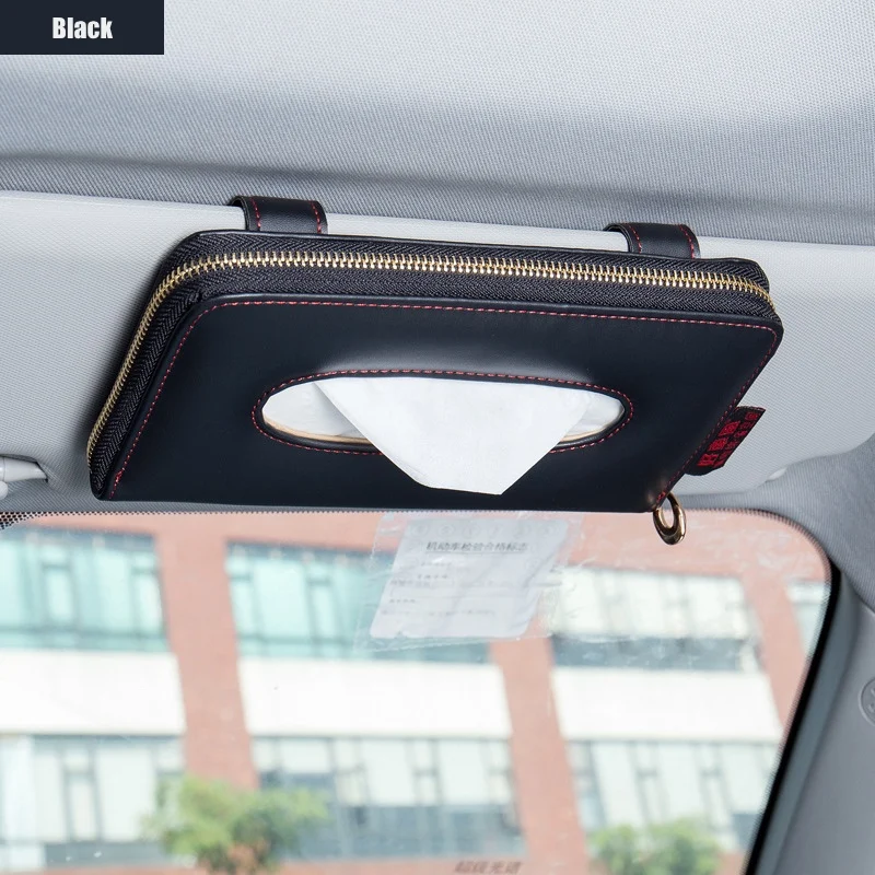 

PU Leather Car Tissue Box Sun Visor Organizer with Zipper Car Interior Accessories Suitable for most car models